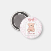 Charlotte | オーダーメイド ピンクのテディベアの保育園デザイン マグネット (正面/裏面)