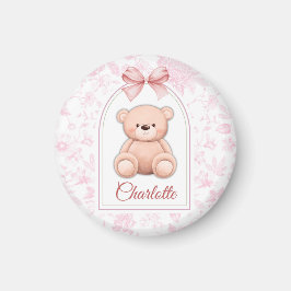 Charlotte | オーダーメイド ピンクのテディベアの保育園デザイン マグネット