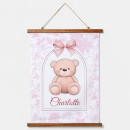 Charlotte | オーダーメイド ピンクのテディベアの保育園デザイン 吊り下げ型タペストリー