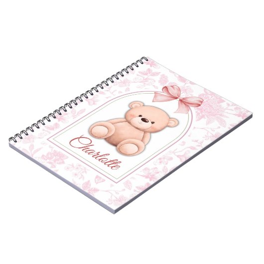 Charlotte | Custom Pink Teddy Bear Nursery Design  ノートブック (左側)