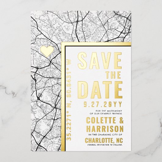 Charlotte Love Locator | ウェディングの大切な日を保存 箔招待状 (正面)