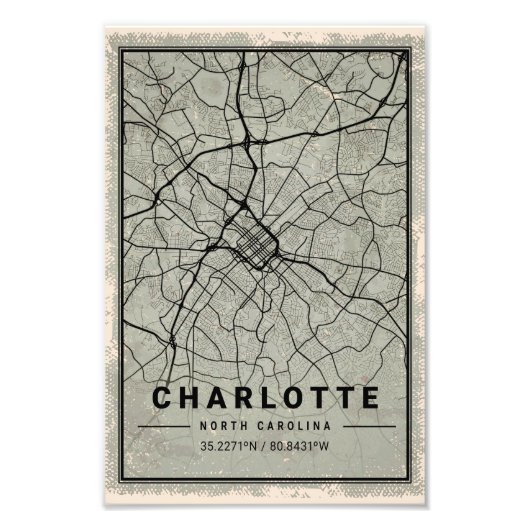 charlotte map print poster canvas |South carolina フォトプリント (正面)