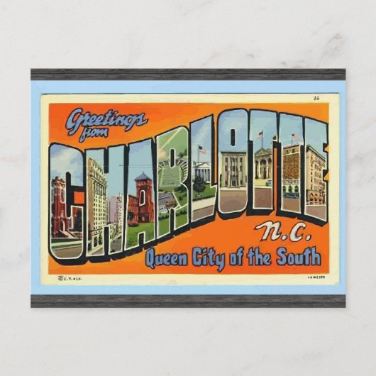 Charlotte N.C.からのご挨拶(ヴィンテージ) ポストカード (正面)