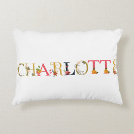 CHARLOTTE Name Art With Flowers Embrothed アクセントクッション