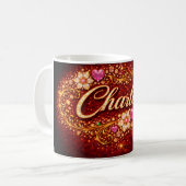 Charlotte Name Pink Hearts Gold Personalized Gift コーヒーマグカップ (正面左)