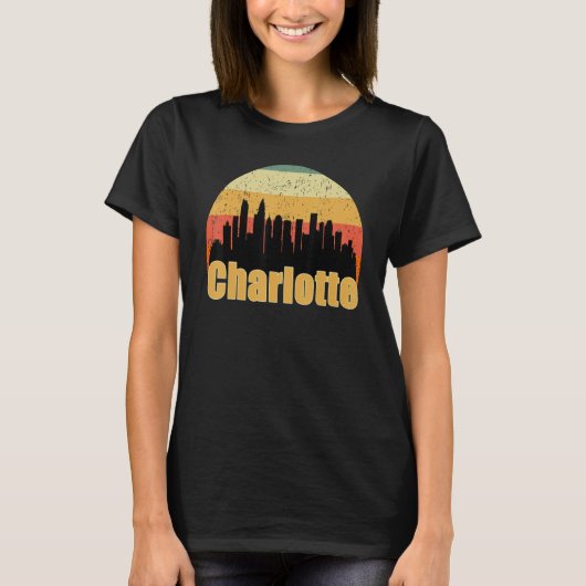 Charlotte Nc Skyline Silhouette Sunset I Love Char Tシャツ (正面)