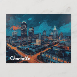 Charlotte NC Uptown Night City Art ポストカード