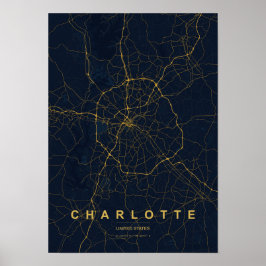 Charlotte North Carolina スタイリッシュマッププリント | モード ポスター