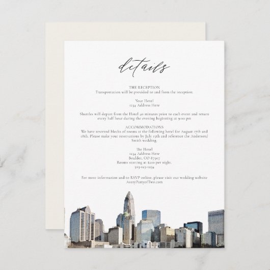 CHARLOTTE NORTH CAROLINA Wedding Details Card 招待状 (正面/裏面)