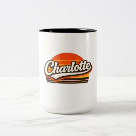Charlotte Retro Sunset Personalized Name Design ツートーンマグカップ