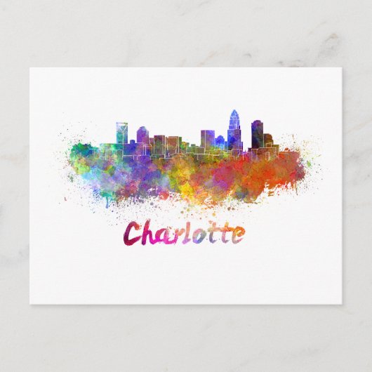 Charlotte skyline in watercolor ポストカード (正面)