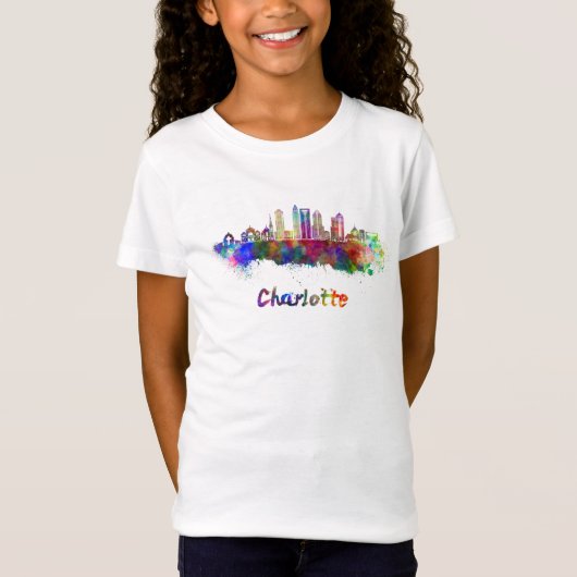 Charlotte V2 skyline in watercolor Tシャツ (正面)
