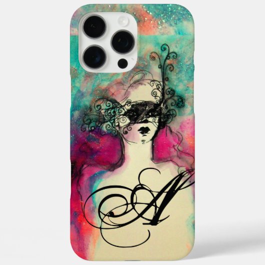 CHARM /マスクの淑女モノグラム ピンク ティール グリーン Case-Mate iPhoneケース (裏面)