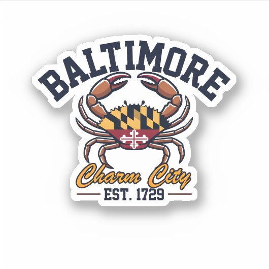Charm City Baltimore Maryland Crab Flag シール (正面)