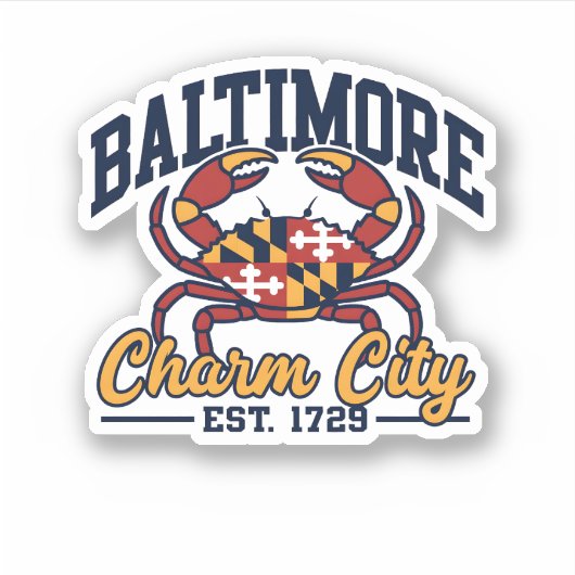 Charm City Baltimore Maryland Crab Flag Design シール (正面)