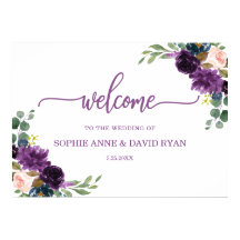 Charm Lavender Blue Floral Wedding Welcome Sign