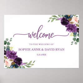Charm Lavender Blue Floral Wedding Welcome Sign ポスター