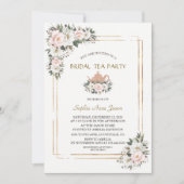 Charm White Blush Flowers Gold Bridal Tea Party  I 招待状 (正面)