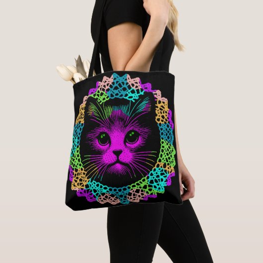 Charmante Katze im Spitzenmuster  トートバッグ (クローズアップ)