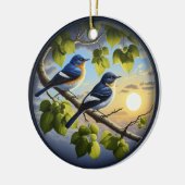 Charming Acadian Flycatchers Scene Christmas セラミックオーナメント (左)