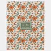 Charming Autumn Flowers Rusty Sage Green Blanket フリースブランケット (正面)