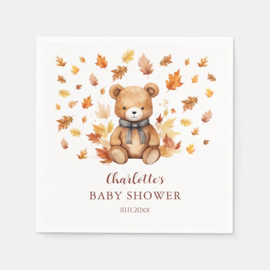 Charming Autumn Teddy Bear Baby Shower スタンダードカクテルナプキン (正面)