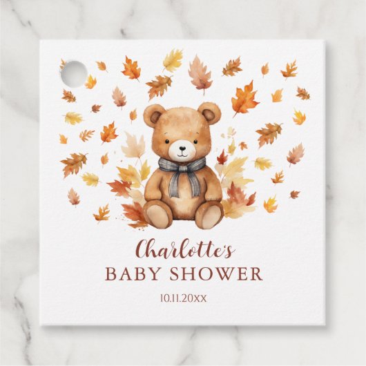 Charming Autumn Teddy Bear Baby Shower フェイバータグ (正面)
