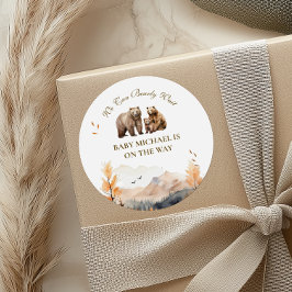 Charming Autumn Woodland Bear Family ラウンドシール