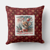 Charming Baby Deer Snowy Forest Kids Gift Christma クッション (裏面)