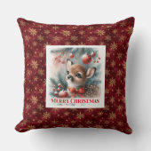 Charming Baby Deer Snowy Forest Kids Gift Christma クッション (正面)