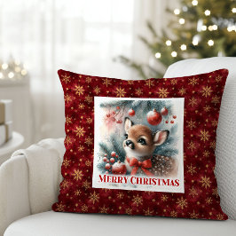 Charming Baby Deer Snowy Forest Kids Gift Christma クッション