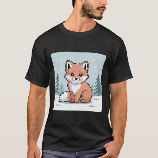 Charming Baby Fox in Winter Forest - Cute Cartoon  Tシャツ (正面)