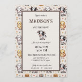 Charming Beige Watercolor Farmyard Cow Birthday  招待状 (正面)