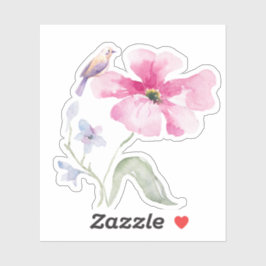 Charming Bird and Watercolor Flower Decorative  シール
