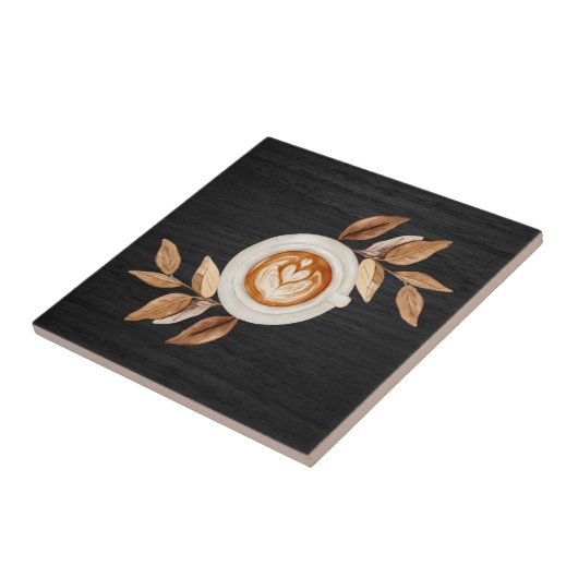 Charming Black Illustrative Heart Latte Coffee  タイル (側面)