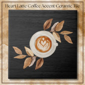 Charming Black Illustrative Heart Latte Coffee  タイル