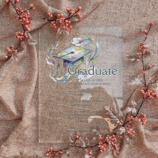 Charming Blue and Green Shades Graduate Cap アクリル招待状