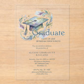 Charming Blue and Green Shades Graduate Cap アクリル招待状 (正面)