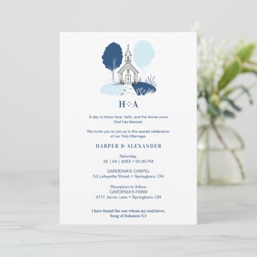 Charming Blue Church Christian Wedding 招待状 (スタンド正面)