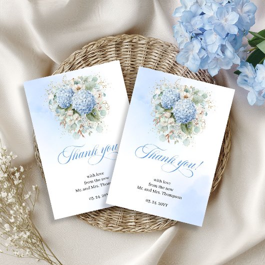 Charming Blue Hydrangea Eucalyptus thank you card サンキューカード