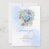 Charming Blue Hydrangeas Eucalyptus Wedding thanks サンキューカード (正面)