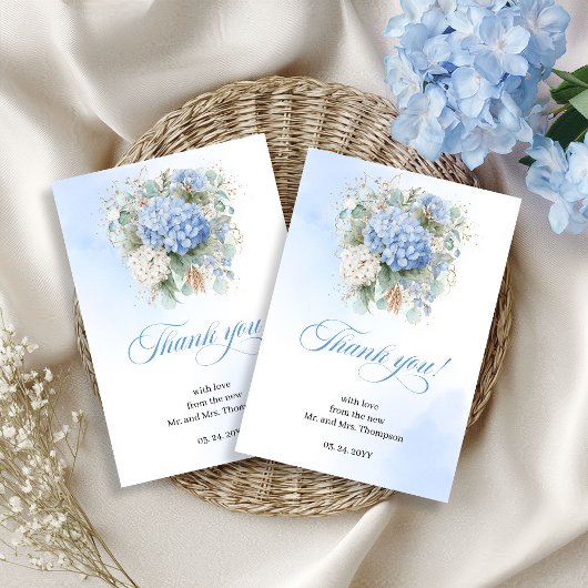 Charming Blue Hydrangeas Eucalyptus Wedding thanks サンキューカード