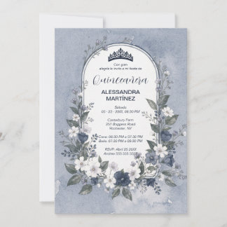 Charming Blue Oval Frame Quinceañera Photo 招待状