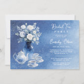 Charming Blue Tones Glitter Wedding Bridal Tea Set 招待状 (正面)
