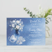 Charming Blue Tones Glitter Wedding Bridal Tea Set 招待状 (スタンド正面)