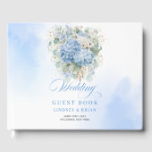 Charming Bohemian Blue Hydrangeas Gold Guest Book ゲストブック (正面)