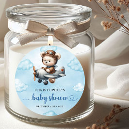 Charming Boy Baby Shower Sticker Teddy Bear Pilot  ラウンドシール