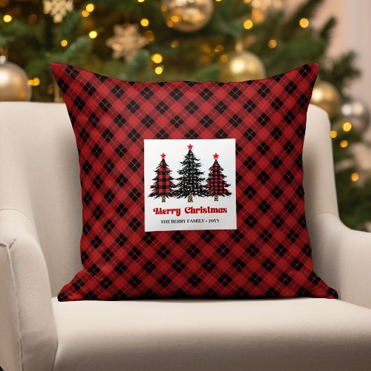 Charming Buffalo Check Christmas Trees Pillow クッション