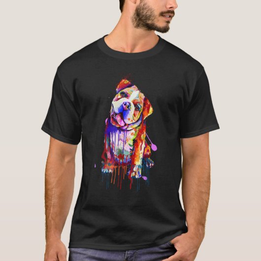 Charming Bulldog Rainbow Colors Splash Art Tシャツ (正面)
