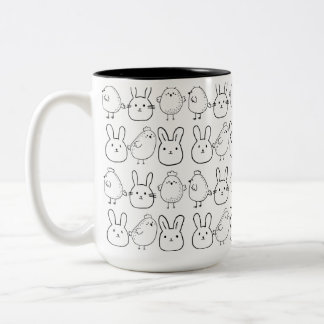 CHARMING BUNNIES AND CHICKS ILLUSTRATION ツートーンマグカップ